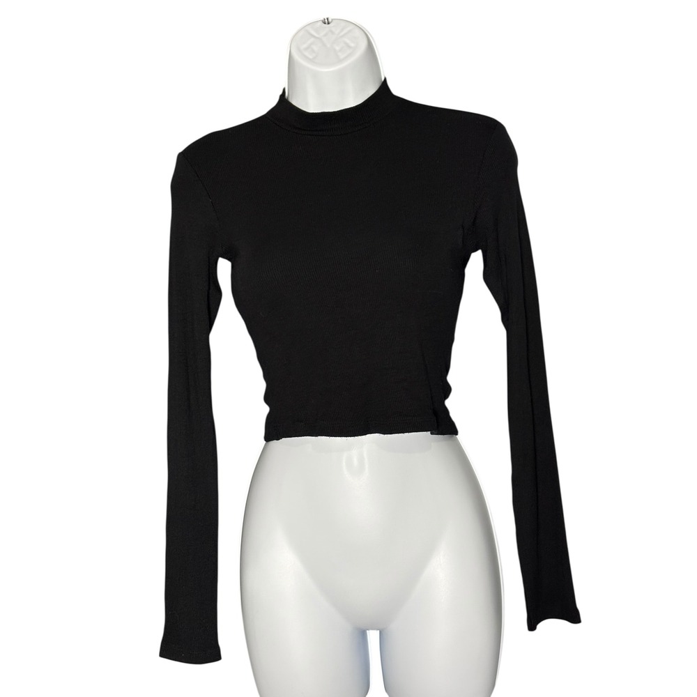 ASOS Black Ribbed Mock Neck Long Sleeve Crop Top Women's US‎ Size 2